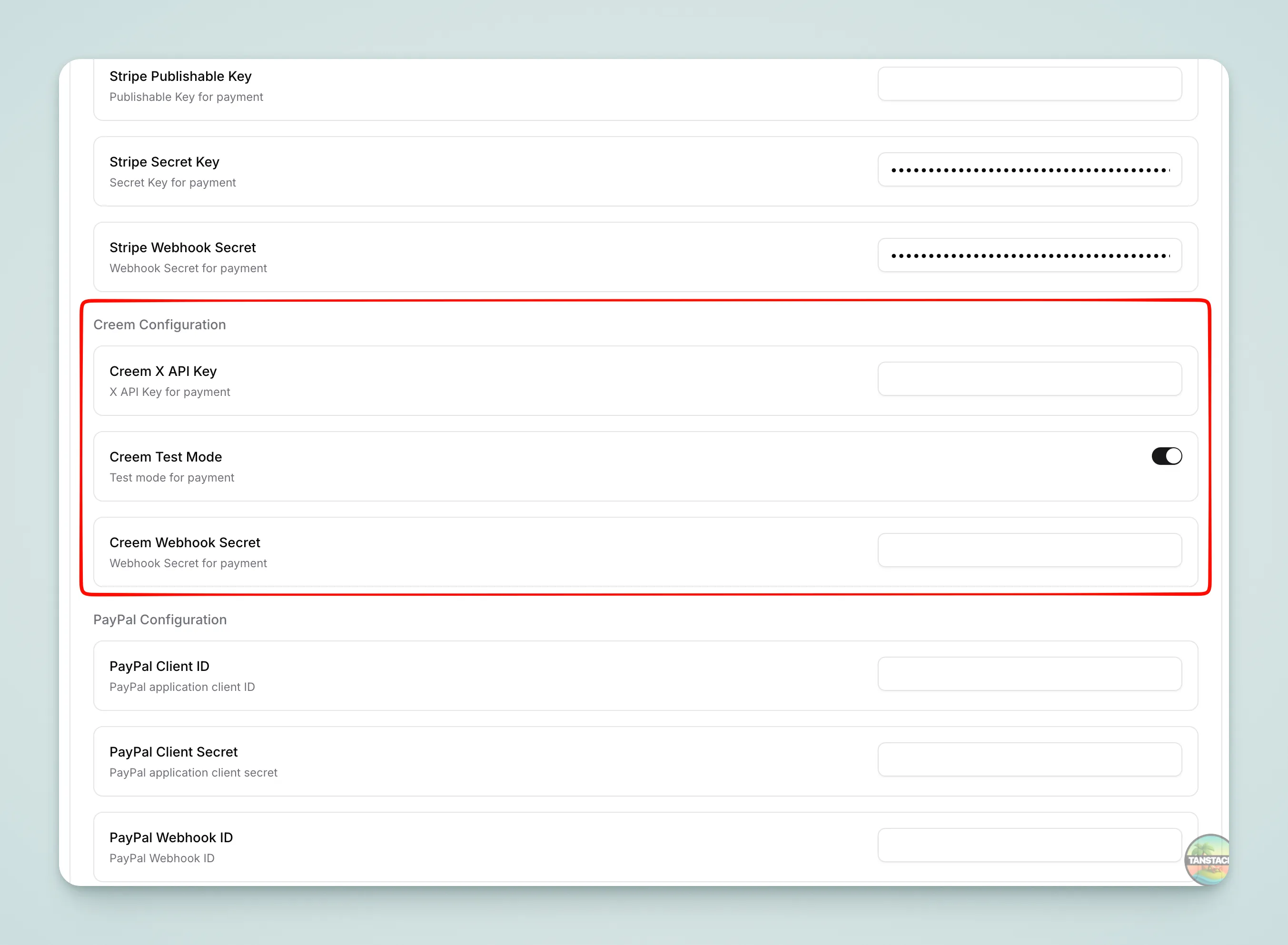 Creem API Admin Config