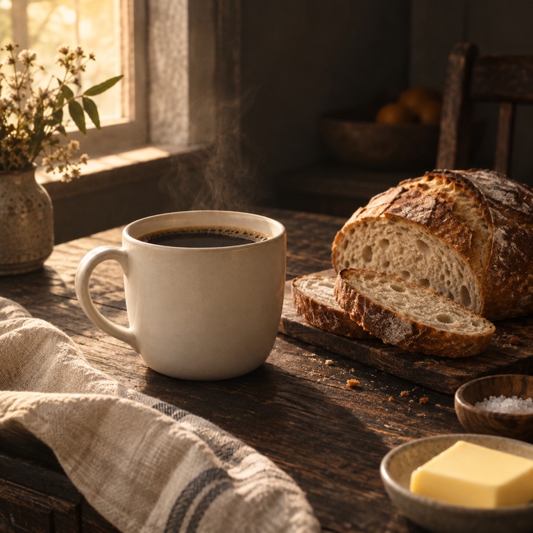 Rustic breakfast table photography