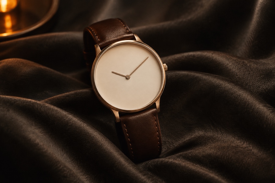 Minimalist watch on charcoal silk