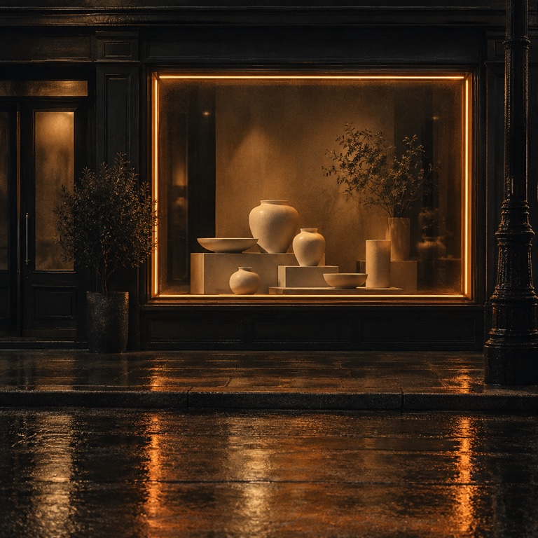 Amber neon storefront at night